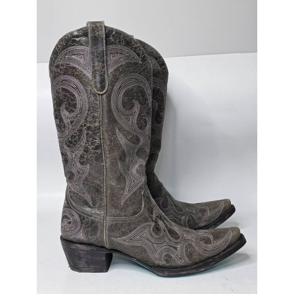 LANE Lexington Cowgirl Boots Size 10 Gray Distressed Leather‎ Western Shoes
